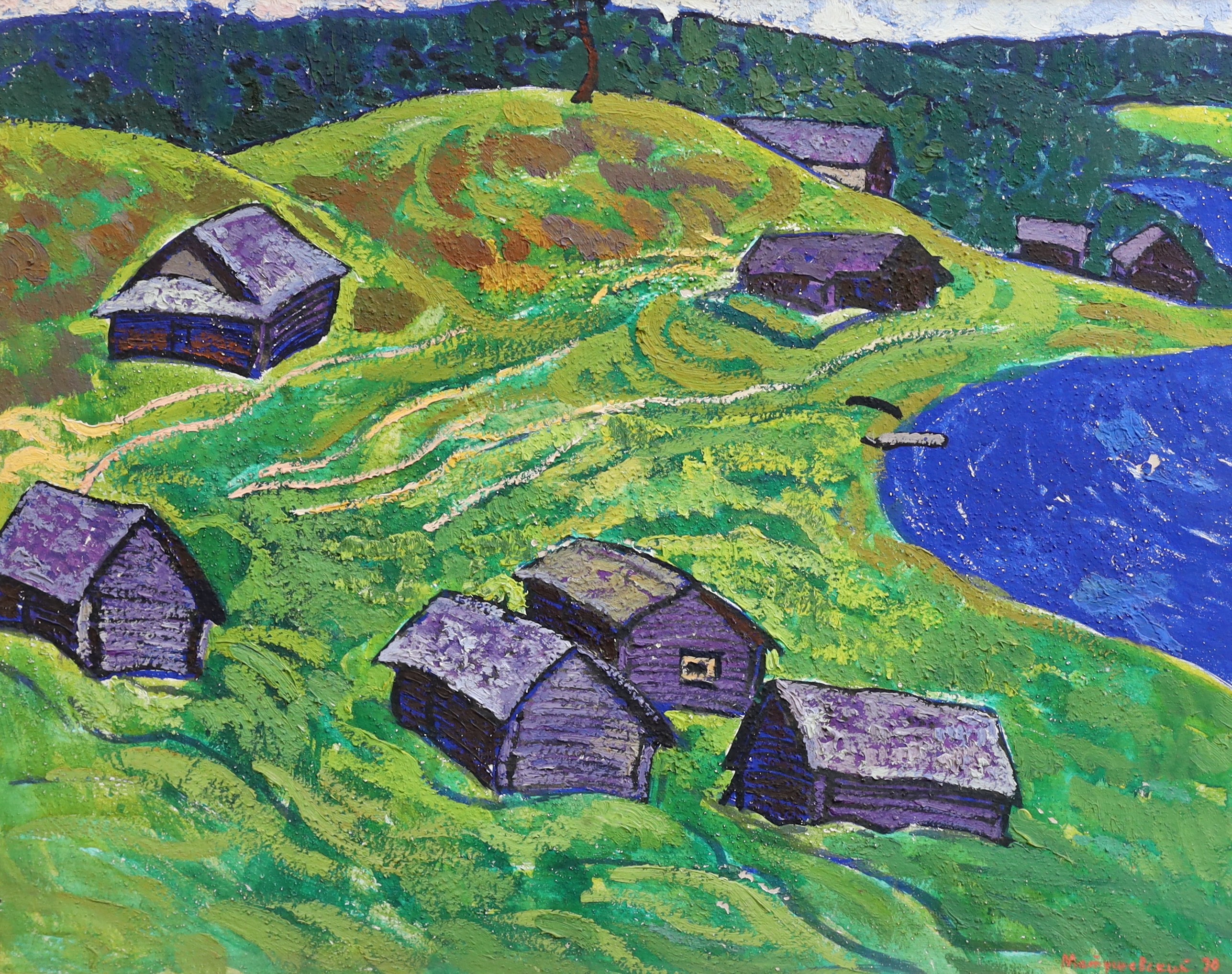 Yuri Vladimirovich Matushevsky (Russian, 1930-1999), Dhakas in summer, oil and gouache on card, 54 x 68.5cm